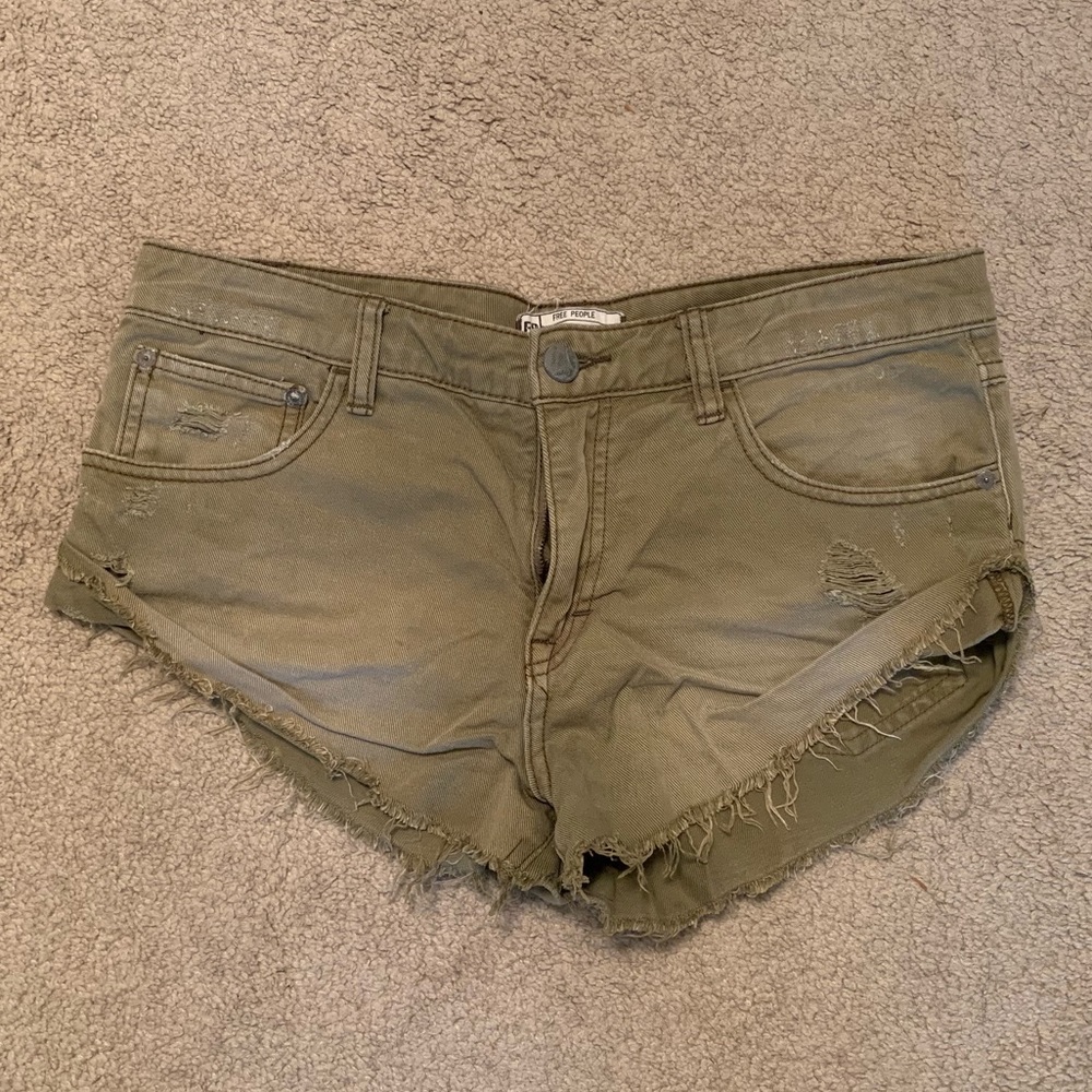 Free People Olive Denim Cut Off Shorts